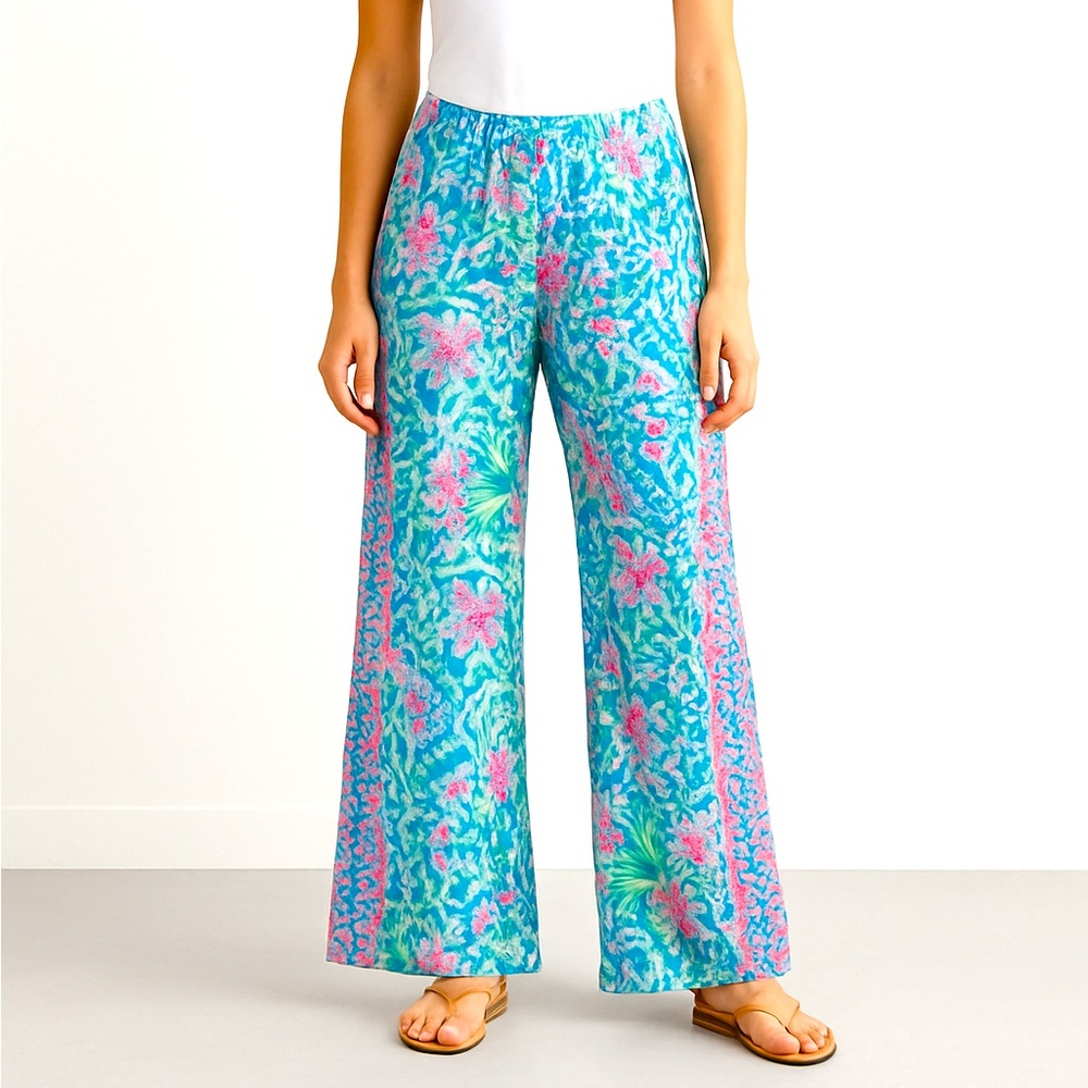 Lilly Pulitzer Blue and Pink Wide Leg Pants